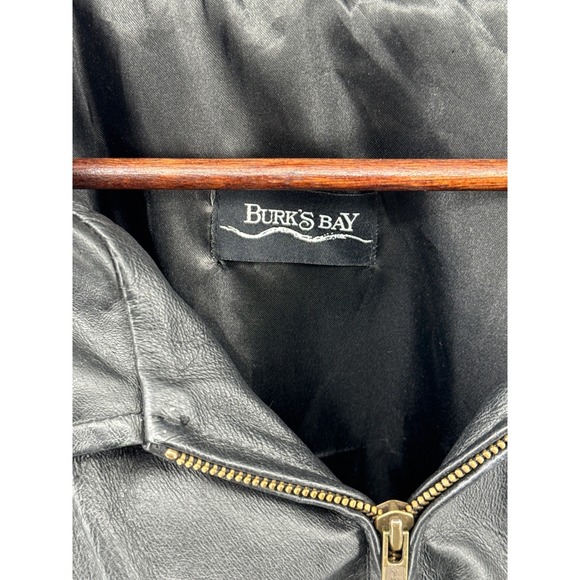 Mens Black Leather Jacket Volt Development Team Burks Bay Full Zip Unsized - Picture 3 of 9